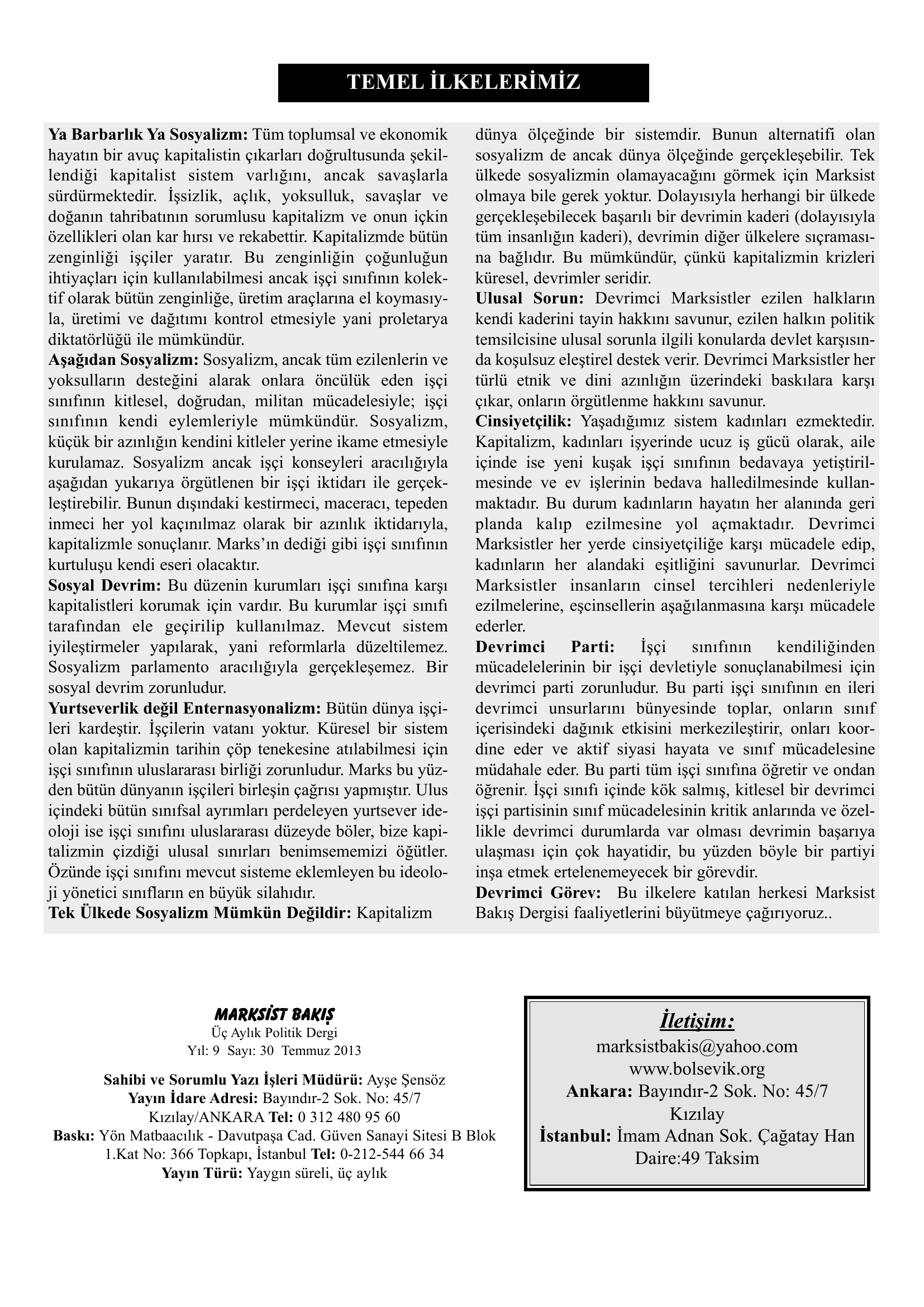 Marksist Bakış 30. Sayı